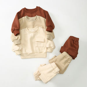 Paris vente coton biologique enfants survêtement ensembles automne hiver à manches longues enfants tenue bébé sweats à capuche survêtement ensemble avec poche - Product Image 2