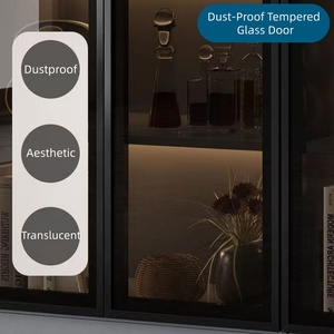 Armoire de rangement combinée grande capacité avec porte en verre trempé anti-poussière et éclairage LED à détecteur de mouvement <span class=keywords><strong>pour</strong></span> la maison et le bureau - Product Image 2
