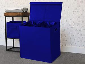 Dark Blue Double <b>Laundry</b> Hamper with Lid and Removable Bags 23"L X 13"W X 22.75"H <b>Laundry</b> Basket - Product Image 4