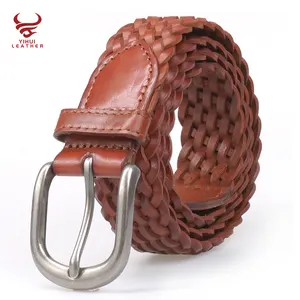 Custom Handmade Alloy Pin Buckle Knitted Cowhide Weave Genuine Italian Braided Leather Belts Men