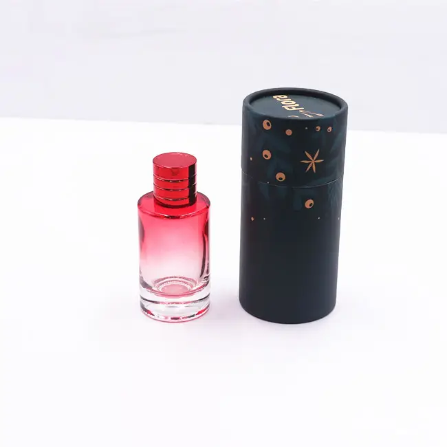 無料サンプルラウンドカラー詰め替え可能な30mlガラス香水瓶紙管付きカスタムロゴ50ml香水瓶ボックス付き