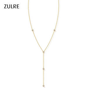 Waterproof V-Neck Collarbone Collares Colgante De Moda Five Stone Moissanite Long Tassel Y Drop Long Lariat <strong>Necklaces</strong> for <strong>Women</strong> - Product Image 1
