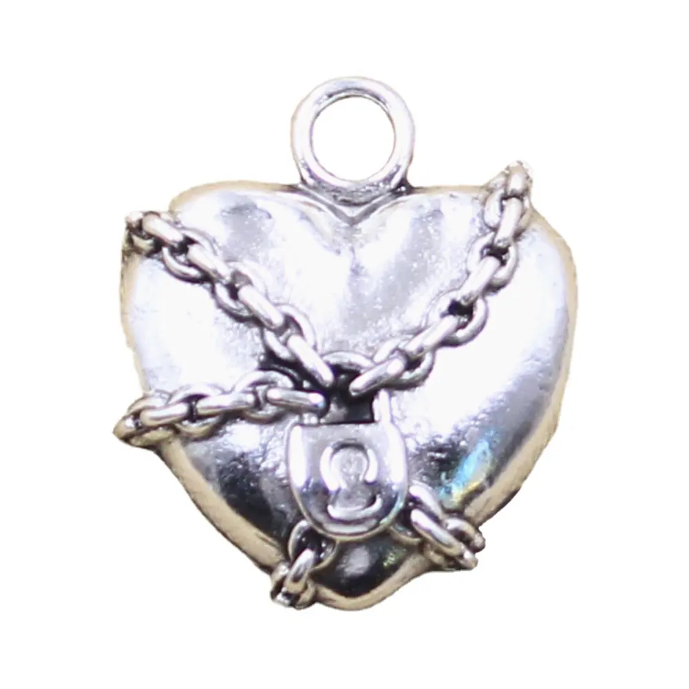 Charmes serrure chaîne coeur médaillon 27x24mm fabrication à la main fit,Vintage tibétain couleur argent pendentifs, bricolage pour Bracelet collier