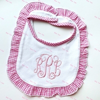 Ensemble de bavoirs et langes en coton pour bébé, motif gingham tissé, avec volants, pour nouveau-né fille, cadeau personnalisé, bavoirs à bordure personnalisée, ensemble de vêtements pour bébé fille 2026