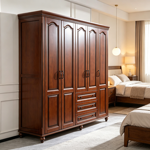 Oversized Storage 6 Door Solid Wood Wardrobe With 3 <b>Drawers</b> Retro <b>Walnut</b> Bedroom Clothes Closet Organizer Wardrobe - Product Image 4
