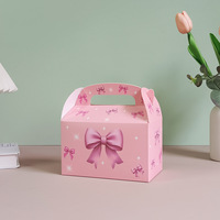 Boîte en papier cartonné blanc avec poignée en forme de nœud rose créatif, boîte à bonbons, boîte à biscuits, boîte à croissants, vente en gros, sacs cadeaux frais