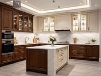 Meubles de cuisine classiques de luxe sur mesure CBMmart, en bois massif et MDF, placage bois, armoires de cuisine avec îlot central.