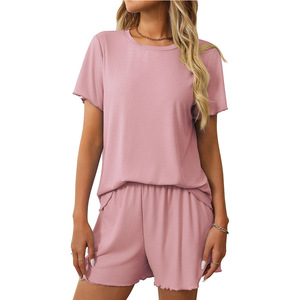 Transfronterizo estilo europeo americano Color sólido Pit cintura elástica transpirable novedad de <span class=keywords><strong>verano</strong></span> para <span class=keywords><strong>Amazon</strong></span> traje de casa para <span class=keywords><strong>mujer</strong></span> - Product Image 4