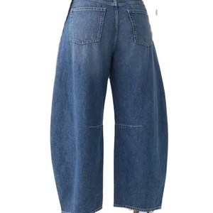 Pantalones vaqueros de mezclilla para mujer, de tiro medio, pierna ancha, estilo cargo, transpirables, con estampado liso, holgados, acampanados, estilo casual, con logo en la cintura - Product Image 3