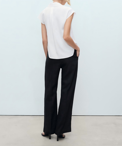 Chemisier décontracté <span class=keywords><strong>sans</strong></span> manches blanc à col boutonné en soie/coton non tissé pour femme, idéal pour le <span class=keywords><strong>travail</strong></span> - Product Image 4