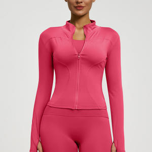Conjunto de Yoga de 2 Piezas, Leggings de Cintura Alta con Cierre Frontal y Manga Larga, Color Sólido, Sin Costuras, Spandex y Poliéster - Product Image 2