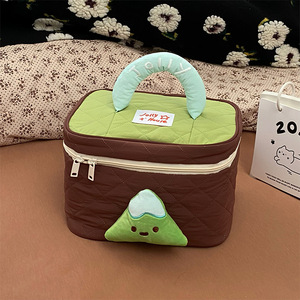 Cartoon Decor <b>Makeup</b> <b>Bag</b> Quilted Fabric Zipper Cosmetic Organizer with Handle for Women Daily Use OEM Service - Product Image 5