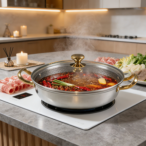 FLEY OEM ODM 304 roestvrijstalen hotpot met volledige honingraat antiaanbaklaag, gouden handvat voor inductie- en gasfornuizen - Product Image 1