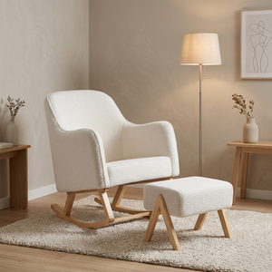 Mecedora moderna con respaldo alto y cómodo, sillón con reposapiés, mecedora de poliuretano para Cuarto de estar, Material de madera para sala de estar - Product Image 1