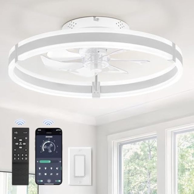 Smart Ceiling Fan with Light 3000K-6000K Dimmable LED with 6 Speed Ultra Quiet Flush Mount Fandelier with APP & Remote Control
