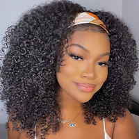 Perruque bandeau en cheveux humains bouclés crépus pour femmes noires, densité 250%, sans colle, cheveux brésiliens Remy Jerry Curl, entièrement fabriquée à la machine, courte longueur