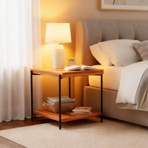 Support d'exposition <span class=keywords><strong>en</strong></span> <span class=keywords><strong>bois</strong></span> de <span class=keywords><strong>sapin</strong></span> et métal - Table d'appoint carrée à 2 niveaux pour la <span class=keywords><strong>décoration</strong></span> du salon et du bureau - Product Image 4