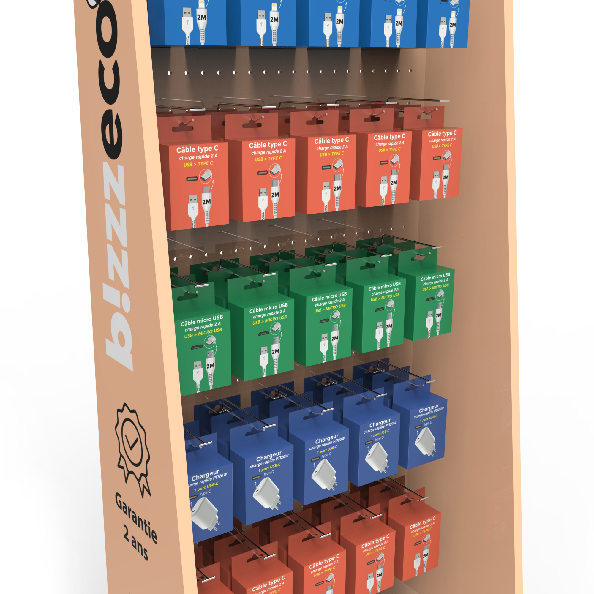 Customized Wood Pegboard Floor Standing Display Shelf with Hooks for Mobile Phone Accessories for Supermarkets — view 4