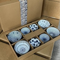 Ensemble de bols et assiettes en porcelaine céramique bleu et blanc de luxe, motif végétal, pour la maison, avec boîte cadeau, compatible micro-ondes