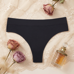 High Waist <b>Seamless</b> <b>Thong</b> for Women Ribbed Waistband Comfort Soft Stretch Panties Solid Plus Size Women Underwear Wholesale - Product Image 4