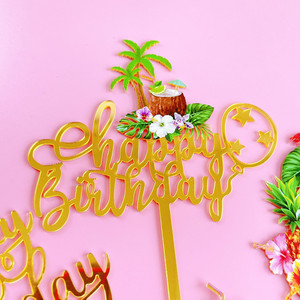 Adornos acrílicos para pasteles con diseño de miel y dulzura, decoración para fiestas de cumpleaños con motivos tropicales florales y de cocoteros, decoración para pasteles de cumpleaños. - Product Image 4