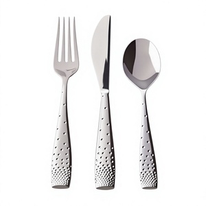 Juego de cubiertos minimalista de acero inoxidable de alta calidad, cuchara, tenedor y cuchillo plateados, 3 piezas, juego de cubiertos único, diseño sólido y duradero - Product Image 1