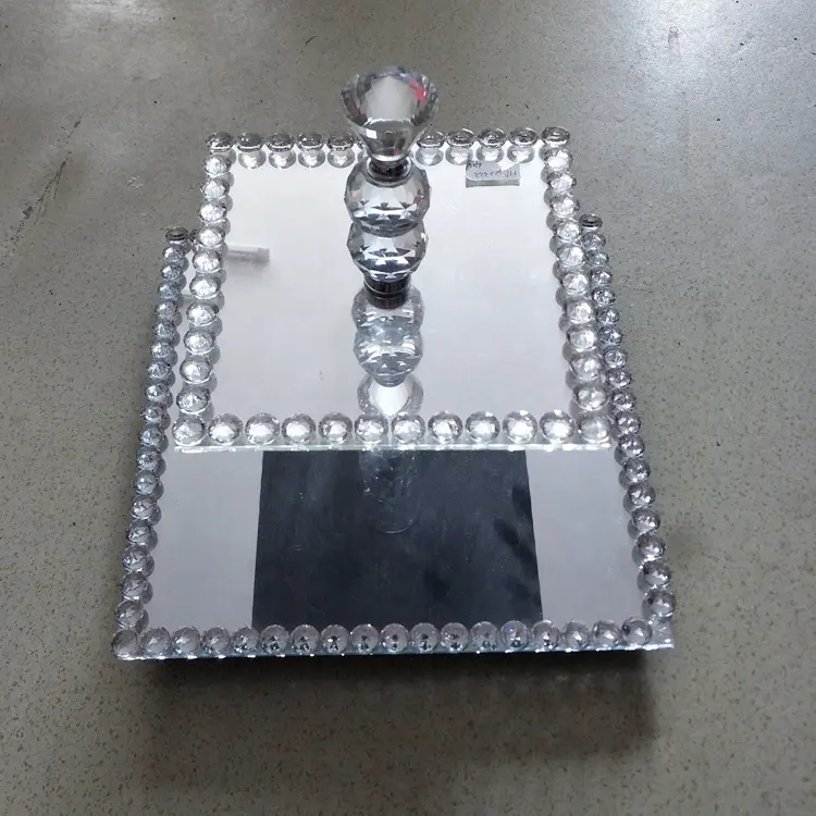 Hochzeits feier Küche 2 Tier Silber Diamant Crushed Square Glas Kuchenst änder Großhandel Kuchen Display Tablett Glas Kuchenst änder