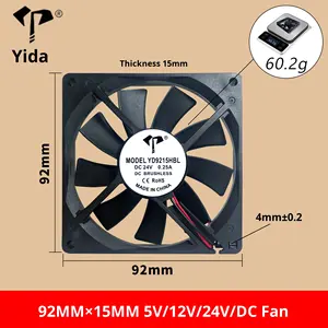 Venda Direta de Fábrica DC9215 92x92x15mm 5V/12V/24V Ventoinha de Resfriamento Ultra-Fina com Rolamento de Esfera 0.45A para Chassi e CPU - Product Image 3