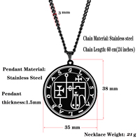 Pendentif Collier Talisman Amulette Gravé au Laser avec Sceau des Origines des Démons, Sigil d'Asmoday, Clé de Salomon Moindre, et Goetia - Bijou Noir