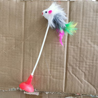 Le plus vendu : Baguette de chat en plastique à secouer et à agiter, avec ventouse rouge et jouet en forme de souris grise, résistant aux griffures