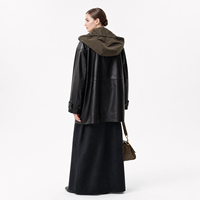 Reversibler Echtleder-Winterparka für Damen, 2-in-1 mit Kapuze, Winddicht, Leder-Windbreaker mit Polyesterfutter, Olivgrün und Schwarz