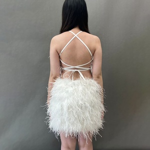 Luxury Evening Party Sleeveless Halter <strong>Fur</strong> <strong>Dress</strong> Women <strong>White</strong> Genuine Ostrich Feather <strong>Dresses</strong> - Product Image 2
