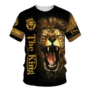 Sommer 3D-Druck Lion Trend Männer T-Shirt Mode O-Ausschnitt Übergroßes T-Shirt Lässig Kurzarm Street Selling Bequeme Tops