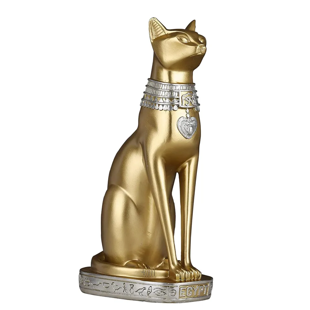 Venda quente retro Egípcio Resina Estátua Gato Dourado, Animal Estátua Art Candlestick Home Estátua Decorativa