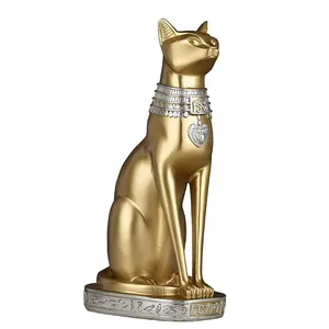 Vente chaude rétro égyptien résine Statue chat doré, Animal Statue Art chandelier maison décorative Statue
