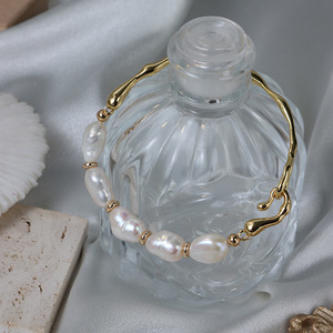 Luce di lusso naturale acqua dolce irregolare perla barocca <span class=keywords><strong>bracciale</strong></span> con 14K pieno di oro braccialetto vera perla catena a mano per le donne - Product Image 5