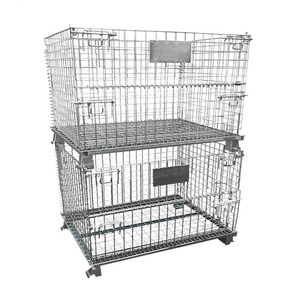 Công Nghiệp Cán Đóng Mở Nhúng Nóng Dây Thép Mạ Kẽm Lưu Trữ Lồng Stackable Giỏ Hàng Với 4 Bánh Xe - Product Image 3