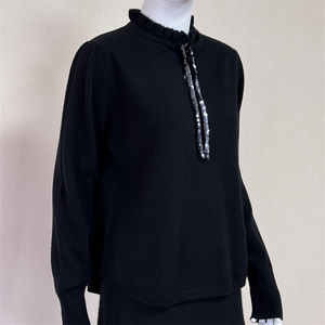 Maglione invernale da donna personalizzato in puro Cashmere stile Casual allentato con collo increspato e <span class=keywords><strong>paillettes</strong></span> di colore nero - Product Image 3