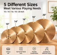 Ensemble de 5 cymbales en bronze 14, 16, 18, 20 pouces, cymbales de batterie professionnelles pour kit de batterie, performance de groupe, enregistrement, enseignement, vente en gros