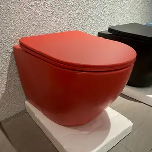 Kırmızı/beyaz/siyah renkli banyo parlak seramik tuvalet duvar asılı su tankı tuvalet WC seti