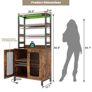 Armoire à vin haute SENYU avec éclairage LED et porte-verres, prises électriques intégrées, meuble bar à café pour salon - Product Image 3