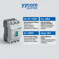 Yycore YYM1 125PV 2P 125A DC 500V Interruptor Automático Fotovoltaico Solar MCCB 20kA CE IEC 60947 2 Residencial PV