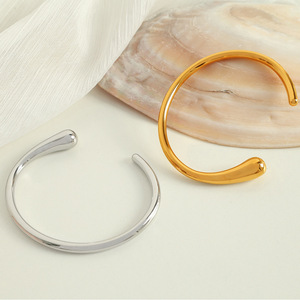 Minimalist Open Teardrop Bracelet <b>Titanium</b> Steel Polished Mirror Finish Women's Everyday Jewelry Gold Silver Color Sz107 - Product Image 3