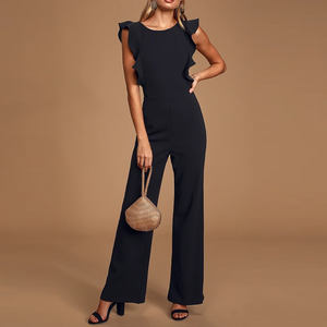 Eleganter Damen-<span class=keywords><strong>Jumpsuit</strong></span> 2023: Lockerer, schwarzer Overall mit Rüschen und weitem Bein - Product Image 1