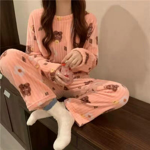 2.95 Dollar Model RCK003 <strong>Ladies</strong> Soft <strong>Fluffy</strong> Fleece Pullover Pants Loose Pajamas Set for Korean <strong>Pyjamas</strong> Women Sleepwear - Product Image 3