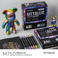 Lot de 24 marqueurs de peinture acrylique métallisée professionnels, permanents, en PET, pour roche, verre, tissu, DIY