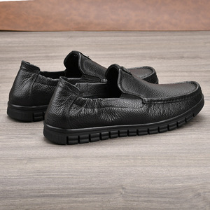 Mocasines de Cuero Genuino para Hombre, Negros, Punta Redonda, Suela de Goma Transpirable, Zapatos Casuales de Primavera - Product Image 2