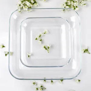 耐熱スクエアベークパンガラス、ホウケイ酸ガラスベークトレイ、電子レンジ用ガラス皿耐熱皿