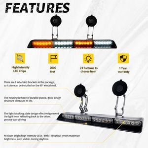 Feux stroboscopiques d'urgence pour camions et véhicules Barre lumineuse de pare-brise avec avertissement clignotant Éclairage extérieur automatique <span class=keywords><strong>Conseiller</strong></span> en trafic - Product Image 3