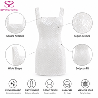 Robe Courte Personnalisée pour Femme à Paillettes, Col Carré, Bretelles Larges, Coupe Moulante, Ourlet Festonné, Robe de Soirée Cocktail, Vente en Gros